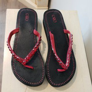 Cato Flip Flops Sandals Red Beaded Straps ~Size 10